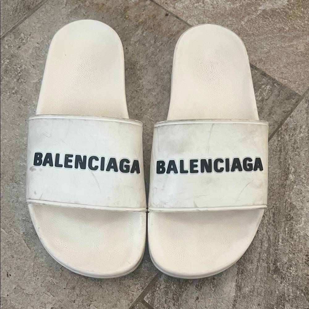 Balenciaga White Pool Slide Sandals